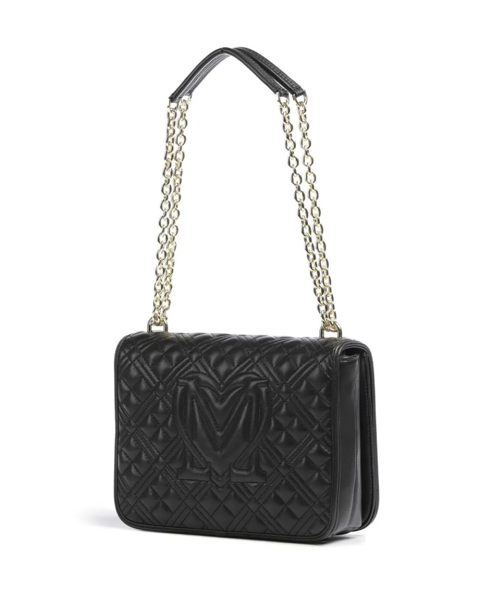 Quilted Schultertasche Lederimitat schwarz