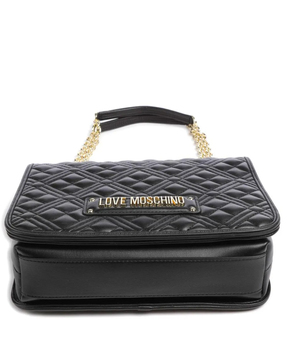 Quilted Schultertasche Lederimitat schwarz