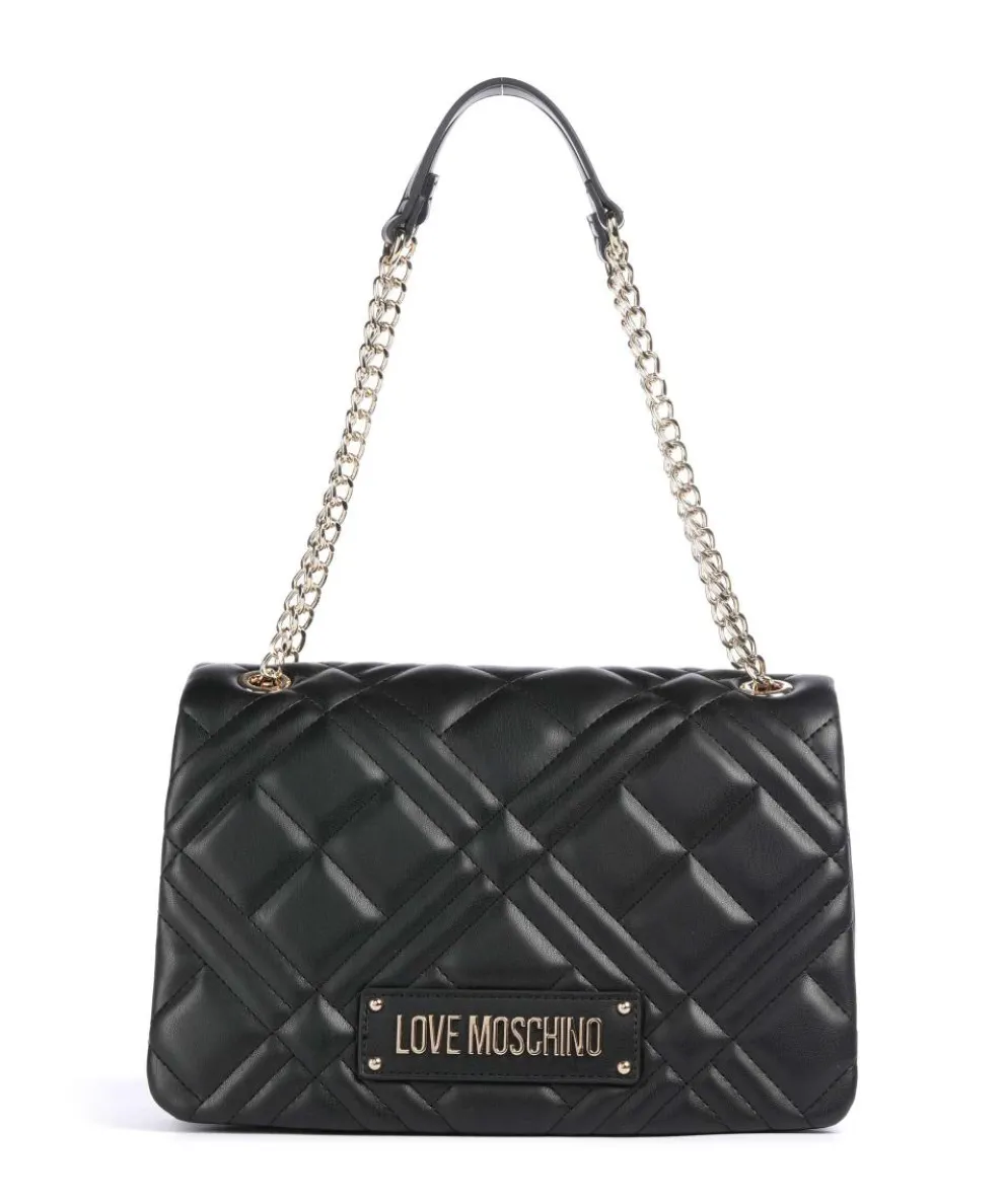 Quilted Schultertasche Lederimitat schwarz