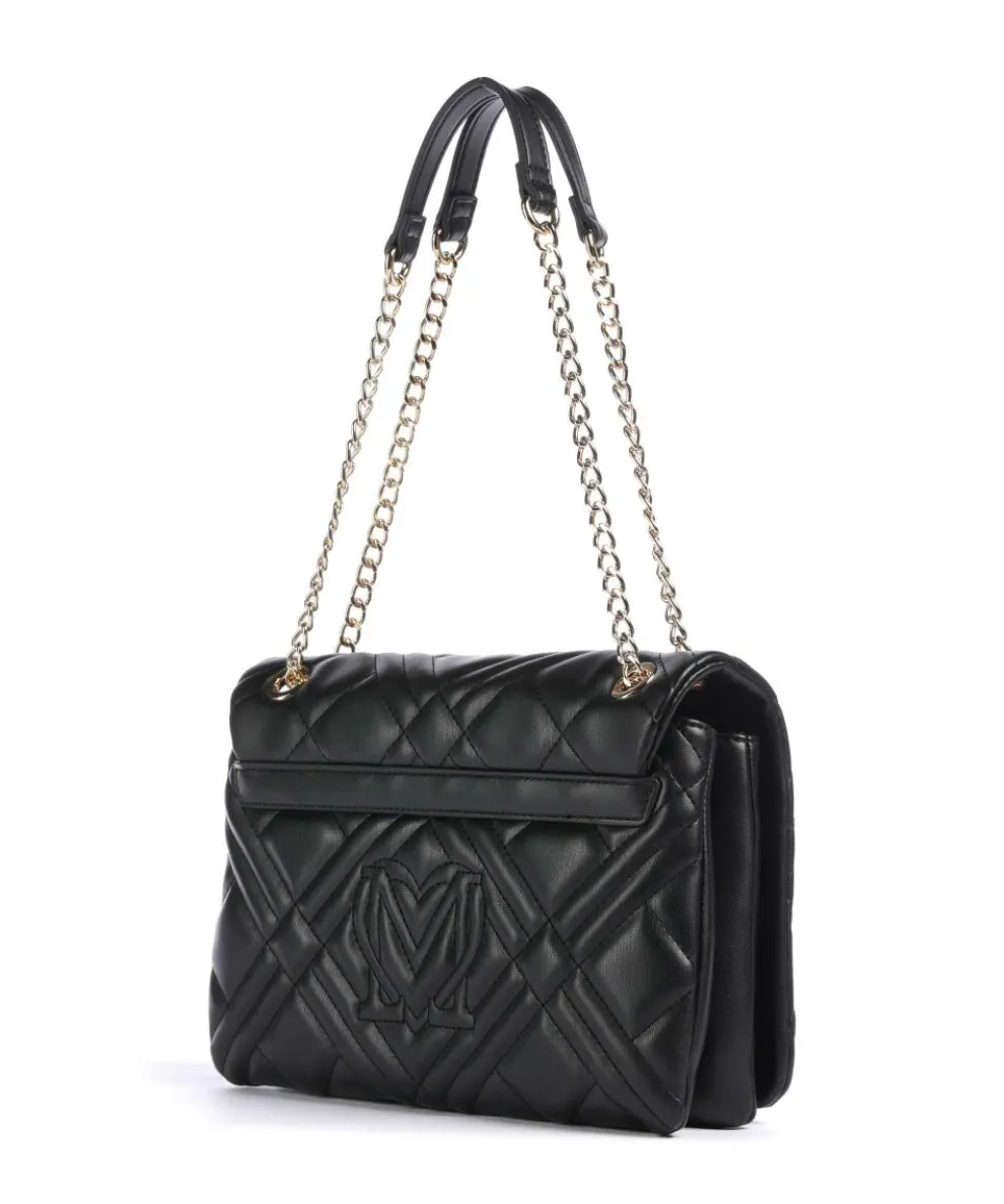 Quilted Schultertasche Lederimitat schwarz