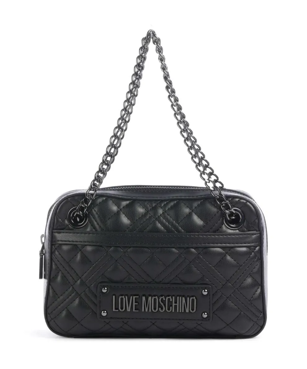 Quilted Schultertasche Lederimitat schwarz