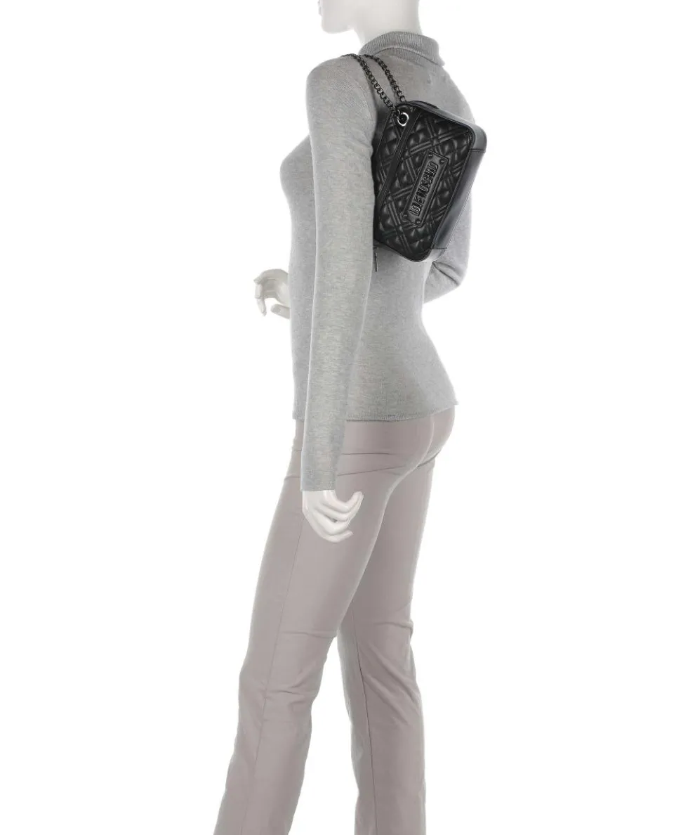 Quilted Schultertasche Lederimitat schwarz