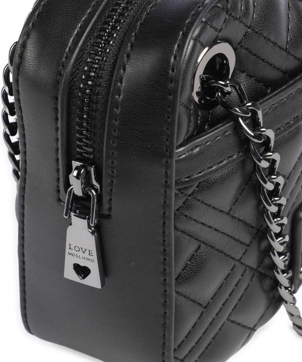 Quilted Schultertasche Lederimitat schwarz