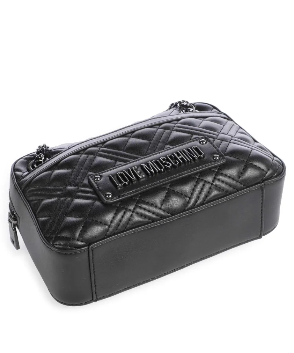 Quilted Schultertasche Lederimitat schwarz