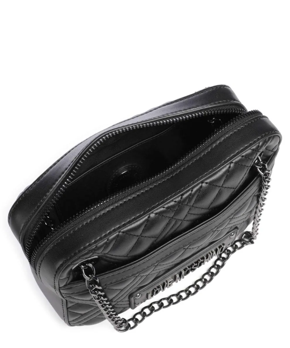 Quilted Schultertasche Lederimitat schwarz