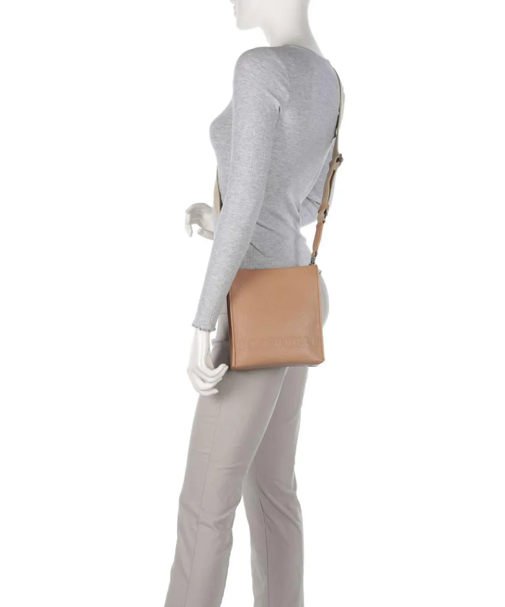 Myrtha Maxi Logo Umhängetasche genarbtes Leder hellbraun