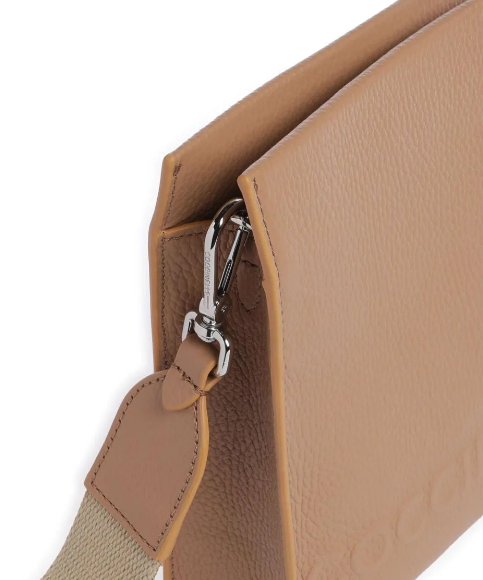 Myrtha Maxi Logo Umhängetasche genarbtes Leder hellbraun