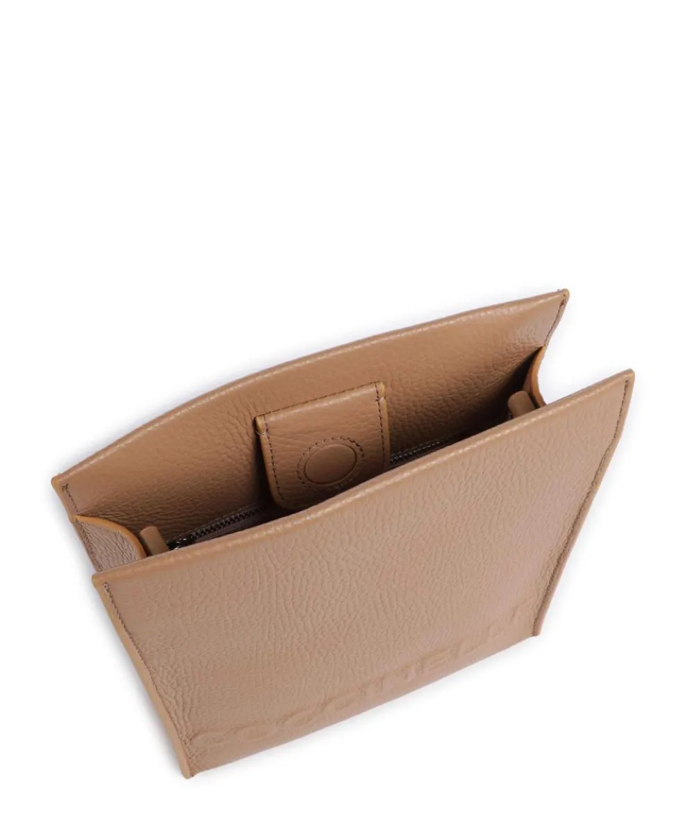 Myrtha Maxi Logo Umhängetasche genarbtes Leder hellbraun