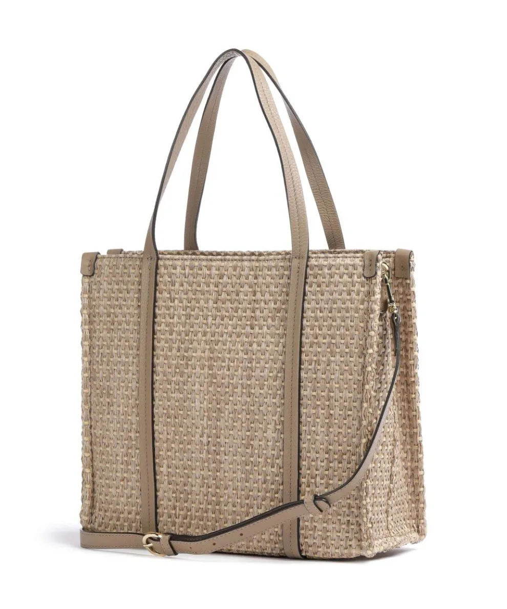 Raffia Susanna Shopper Bast, genarbtes Rindsleder braun