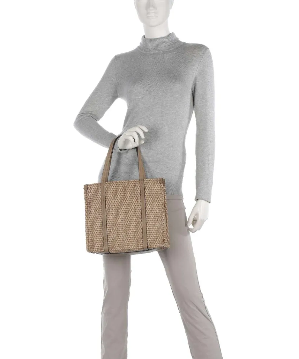 Raffia Susanna Shopper Bast, genarbtes Rindsleder braun