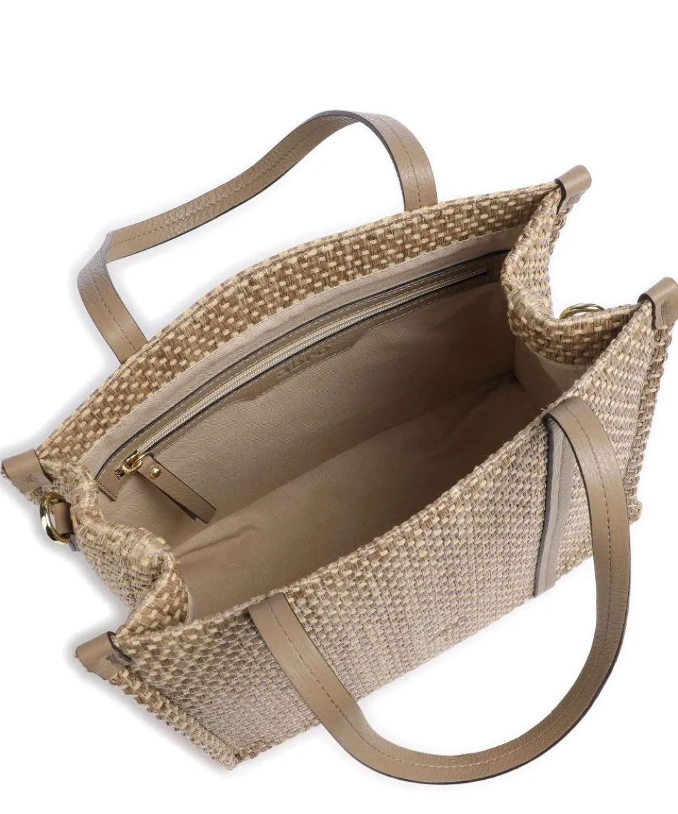 Raffia Susanna Shopper Bast, genarbtes Rindsleder braun