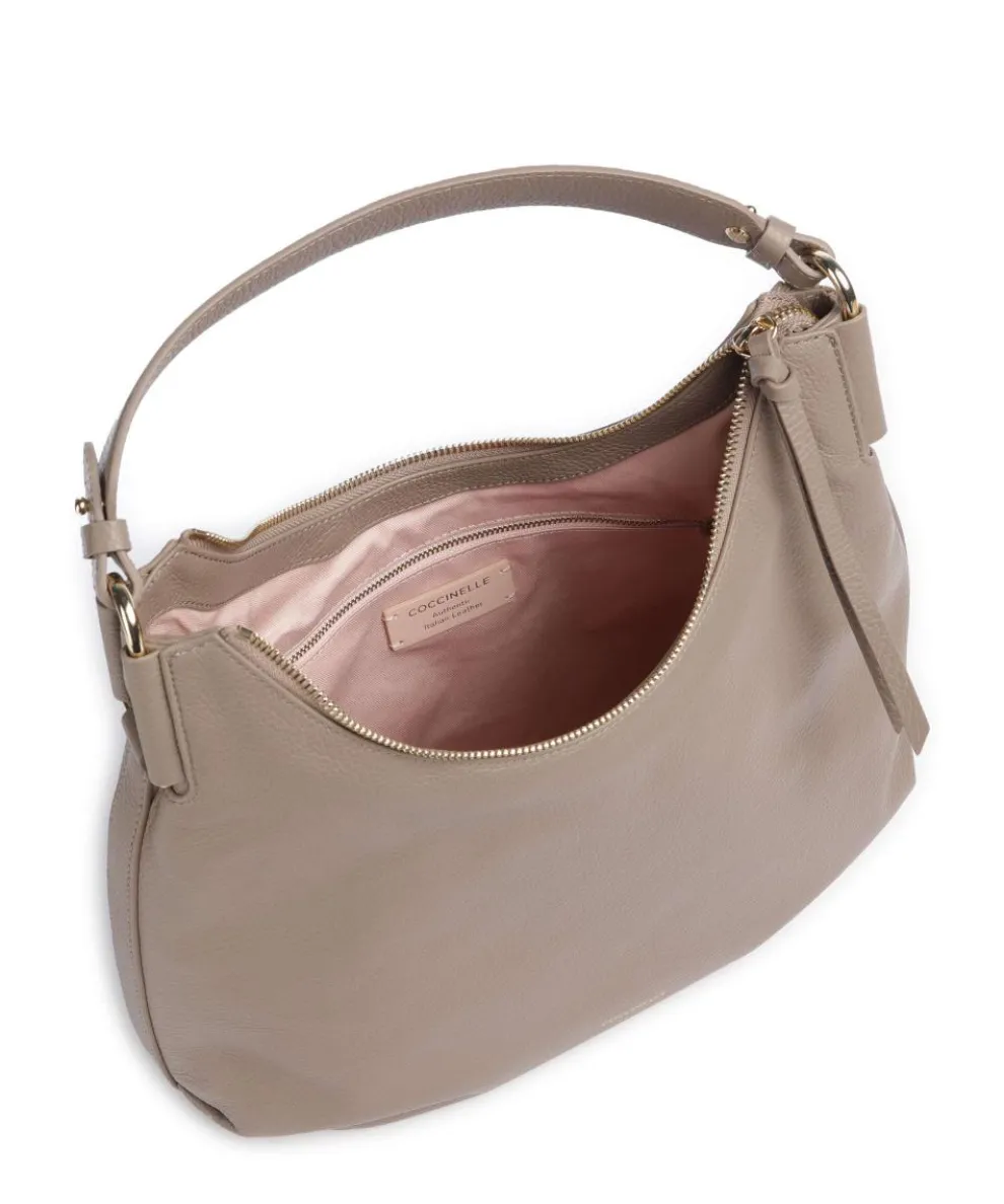 Rebekka Beuteltasche genarbtes Rindsleder taupe
