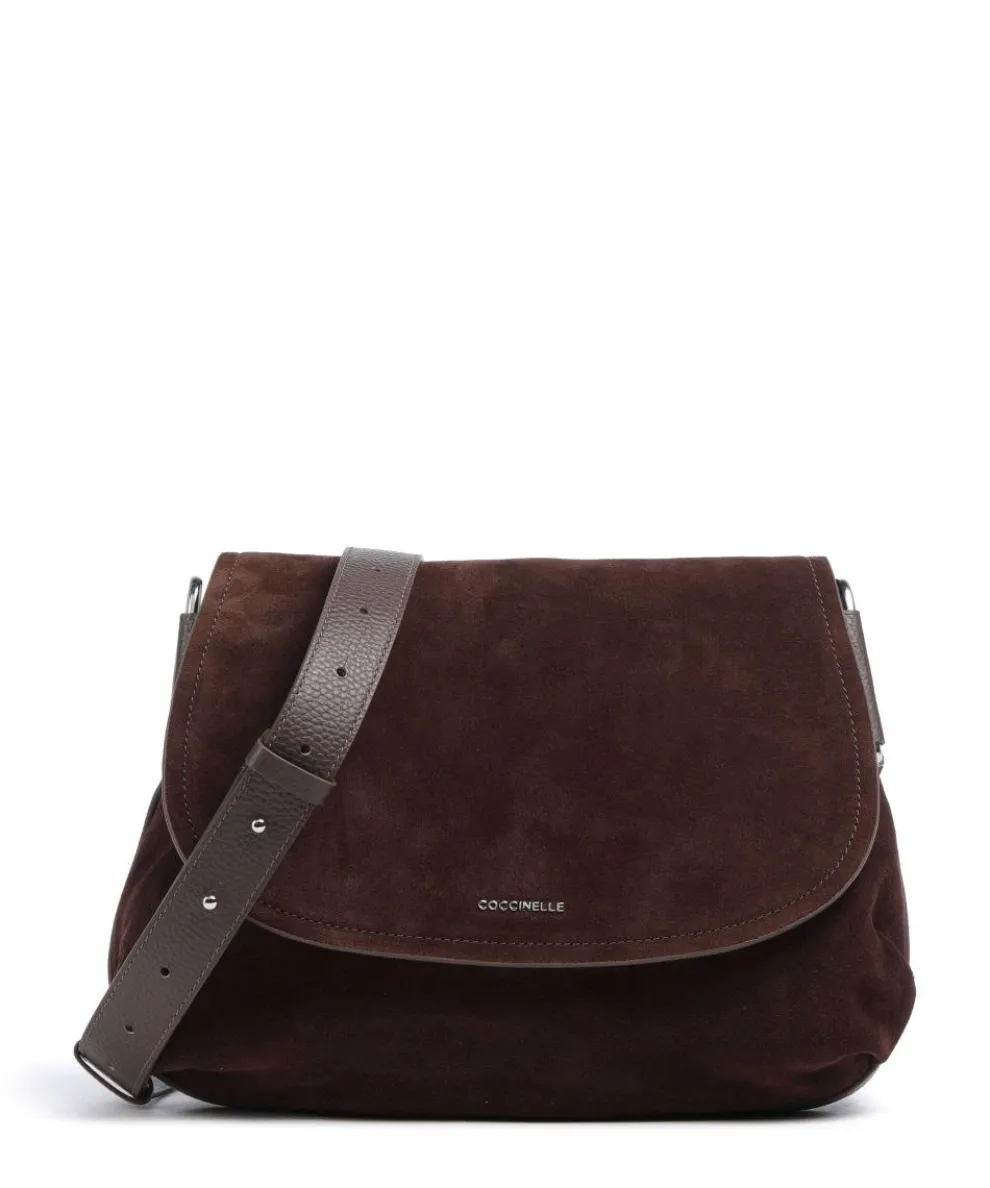 Rebekka Suede Schultertasche aufgerautes Rindsleder dunkelbraun