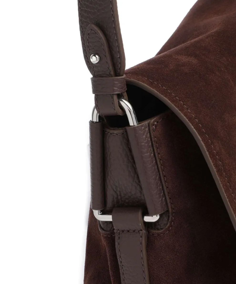 Rebekka Suede Schultertasche aufgerautes Rindsleder dunkelbraun