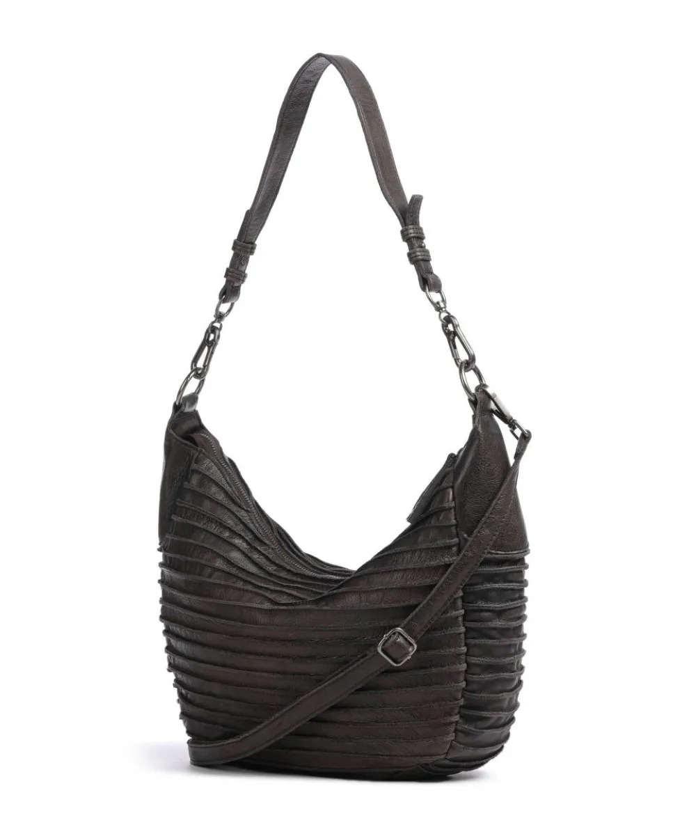 Riffel Flowow Beuteltasche genarbtes Leder dunkelbraun