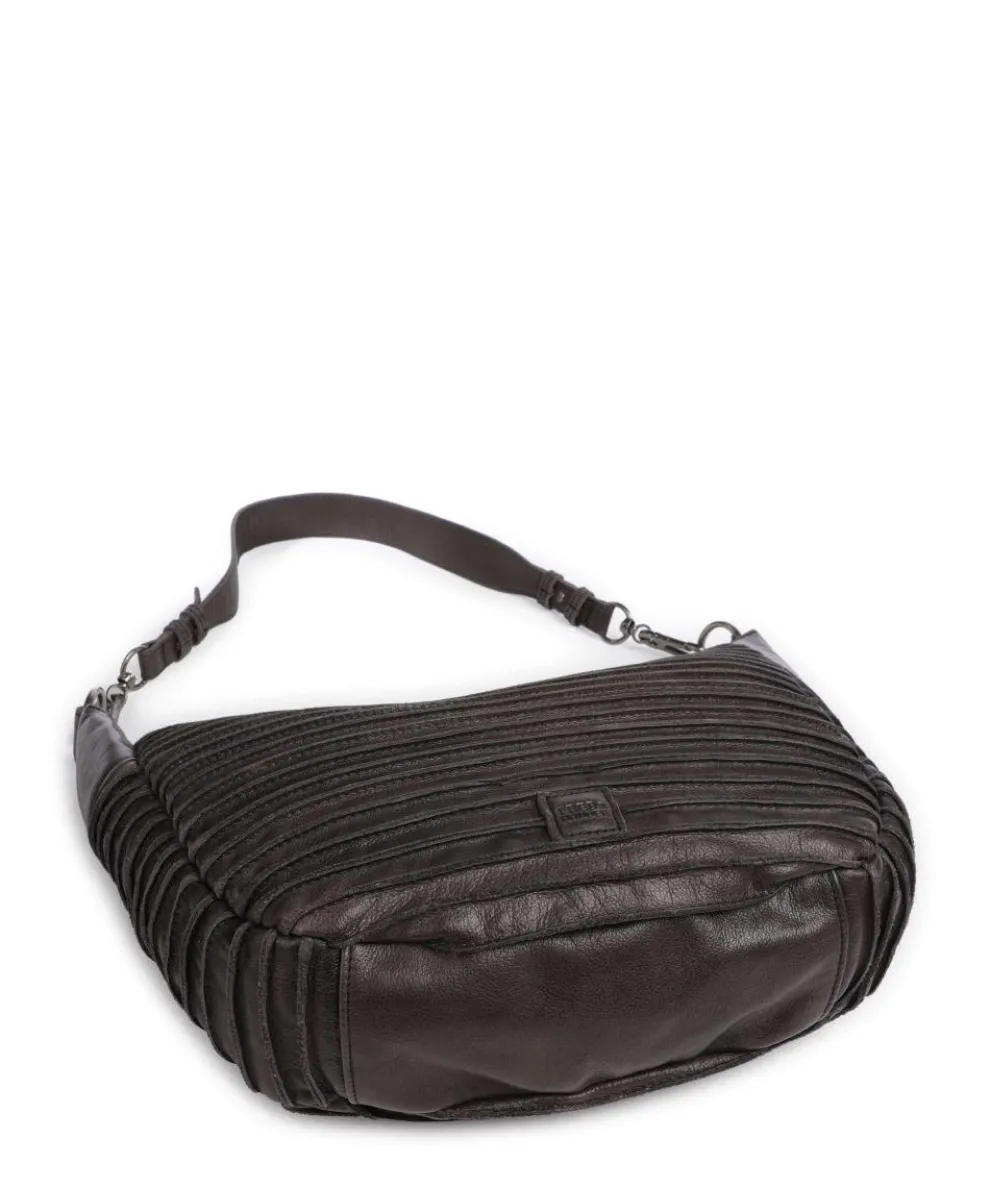 Riffel Flowow Beuteltasche genarbtes Leder dunkelbraun