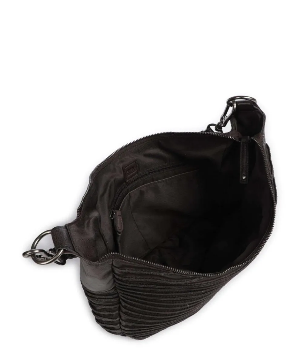 Riffel Flowow Beuteltasche genarbtes Leder dunkelbraun