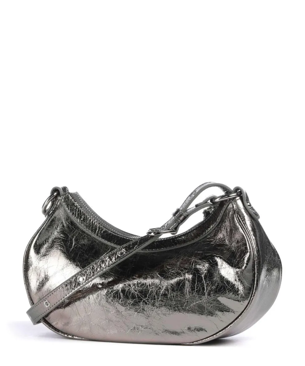 Rétro & Glam Umhängetasche fein genarbtes Rindsleder silber