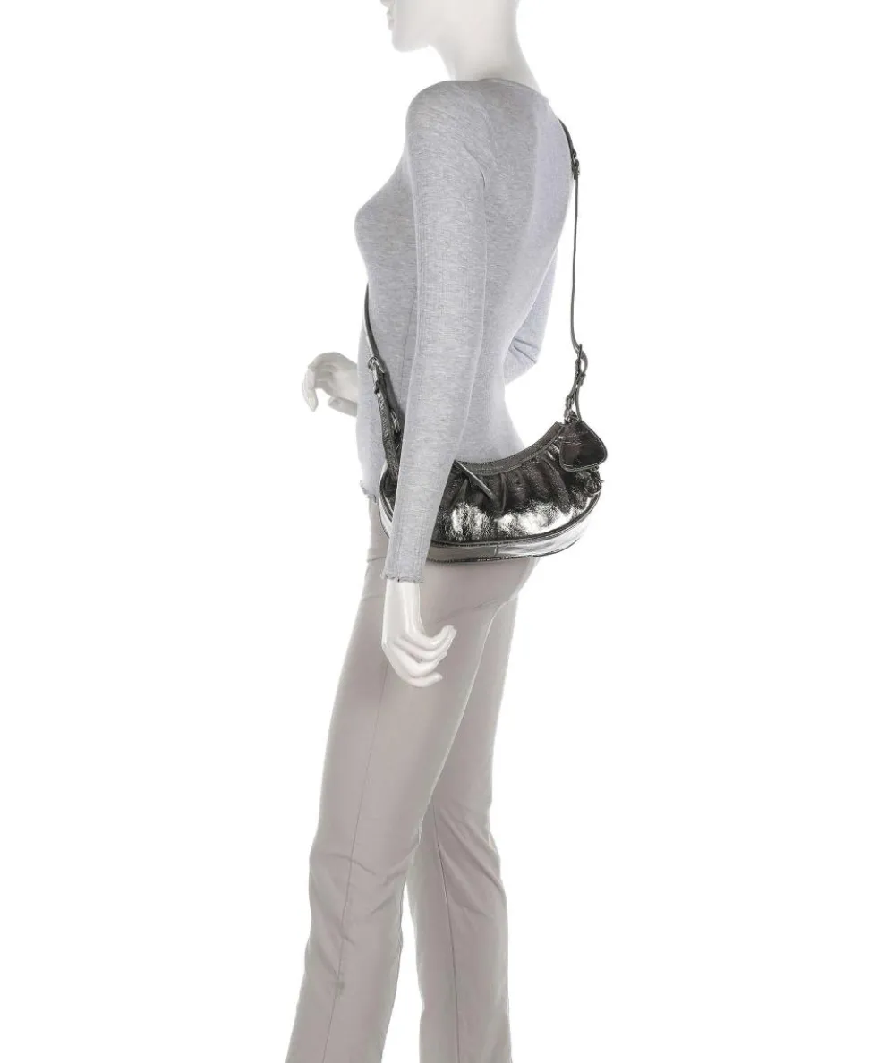 Rétro & Glam Umhängetasche fein genarbtes Rindsleder silber