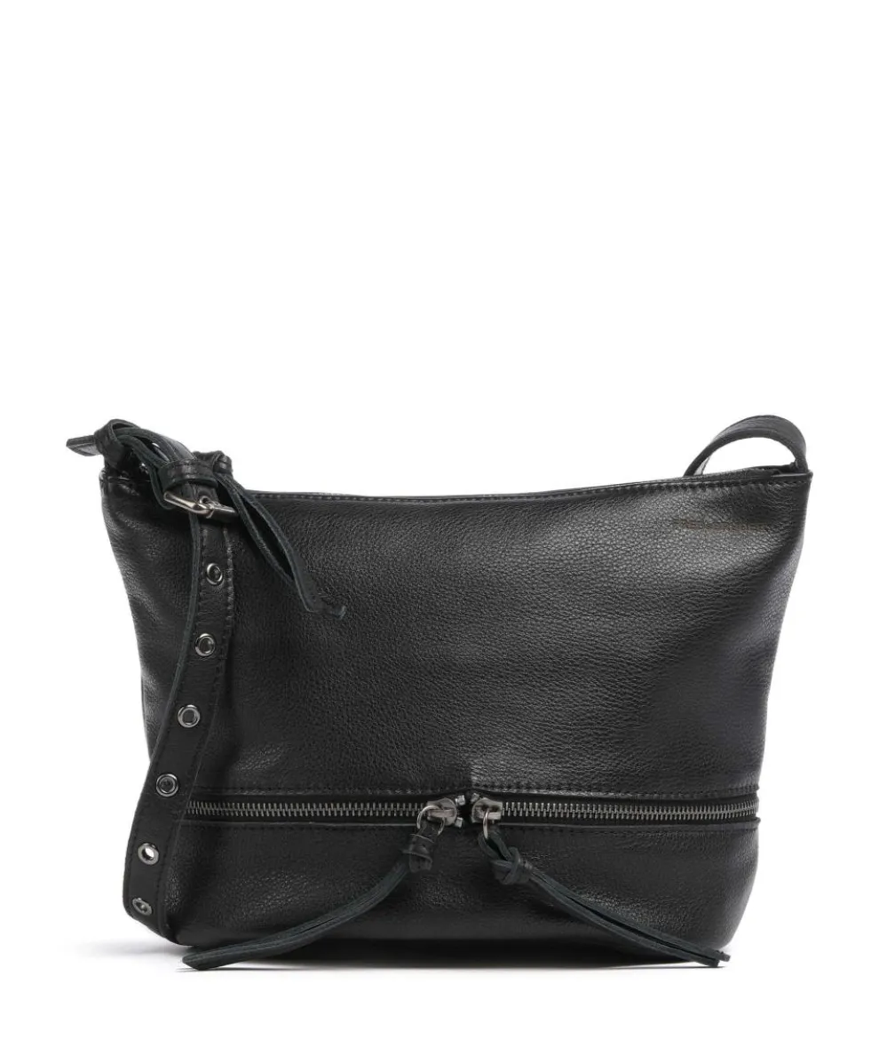 Run Around Umhängetasche genarbtes Leder schwarz