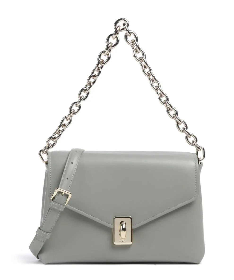 Meridiana M Schultertasche fein genarbtes Kalbsleder graugrün