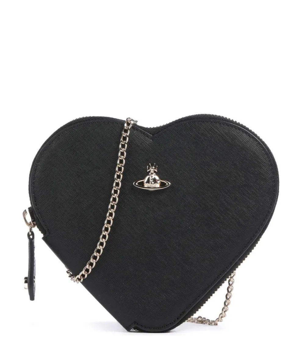 Saffiano Heart Umhängetasche fein genarbtes Rindsleder schwarz