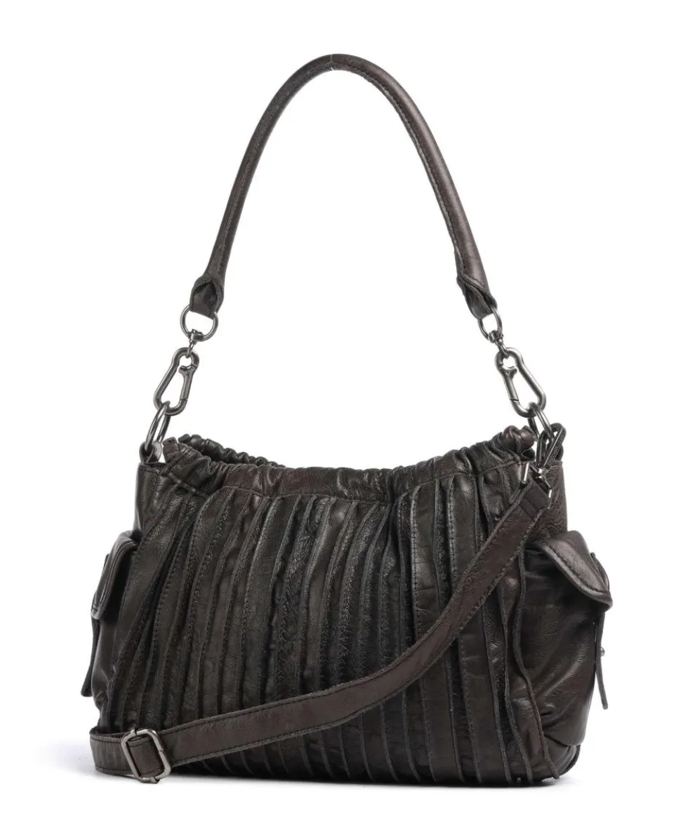 Say Hello Schultertasche genarbtes Leder dunkelbraun