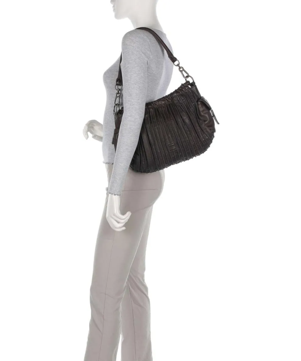 Say Hello Schultertasche genarbtes Leder dunkelbraun