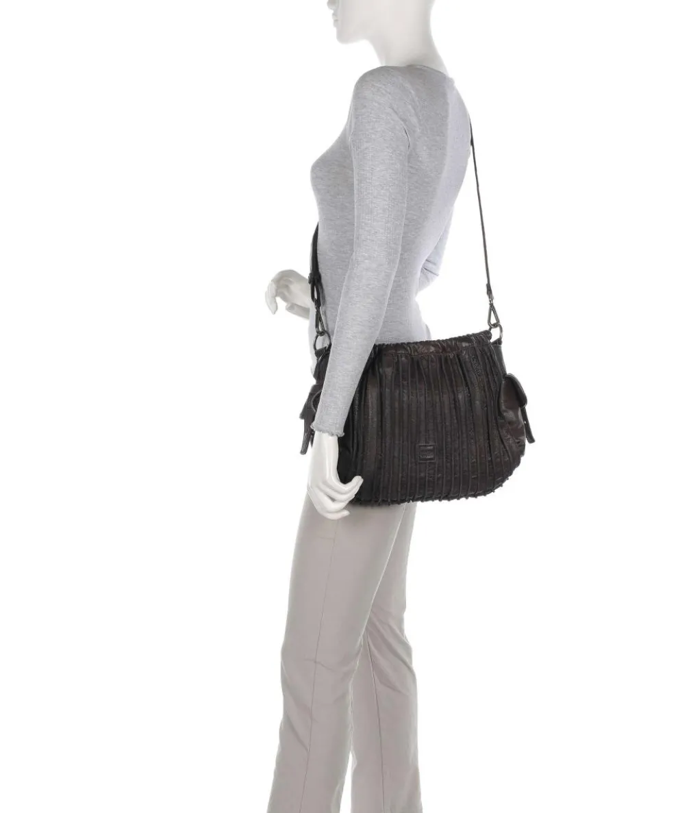 Say Hello Schultertasche genarbtes Leder dunkelbraun