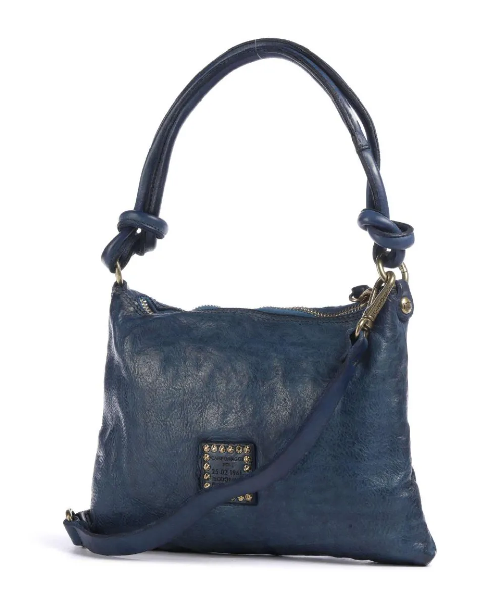 Schultertasche genarbtes Rindsleder dunkelblau