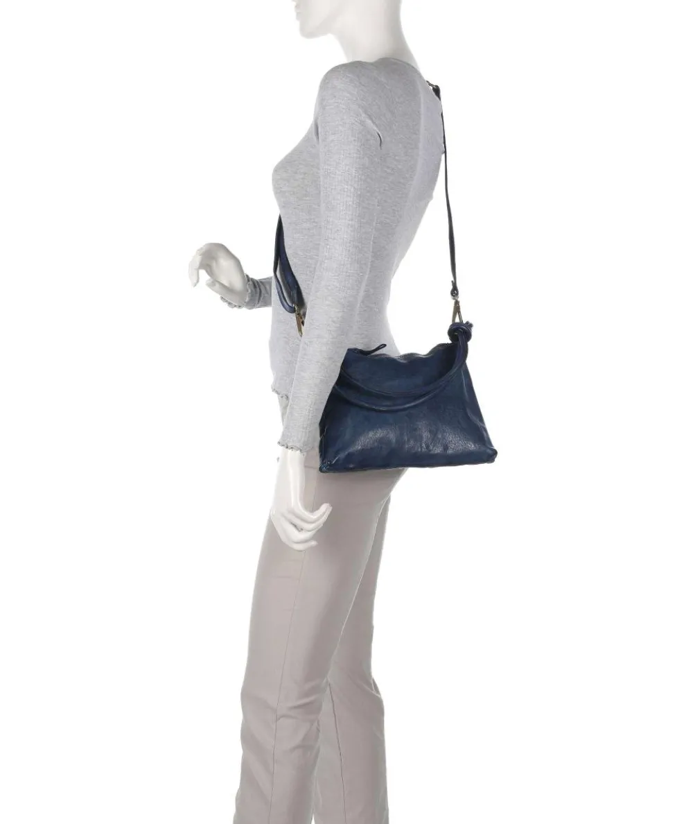 Schultertasche genarbtes Rindsleder dunkelblau