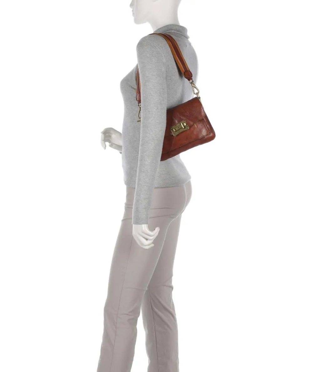 Schultertasche genarbtes Rindsleder cognac