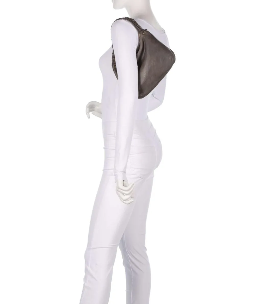 Schultertasche genarbtes Rindsleder dunkelgrau