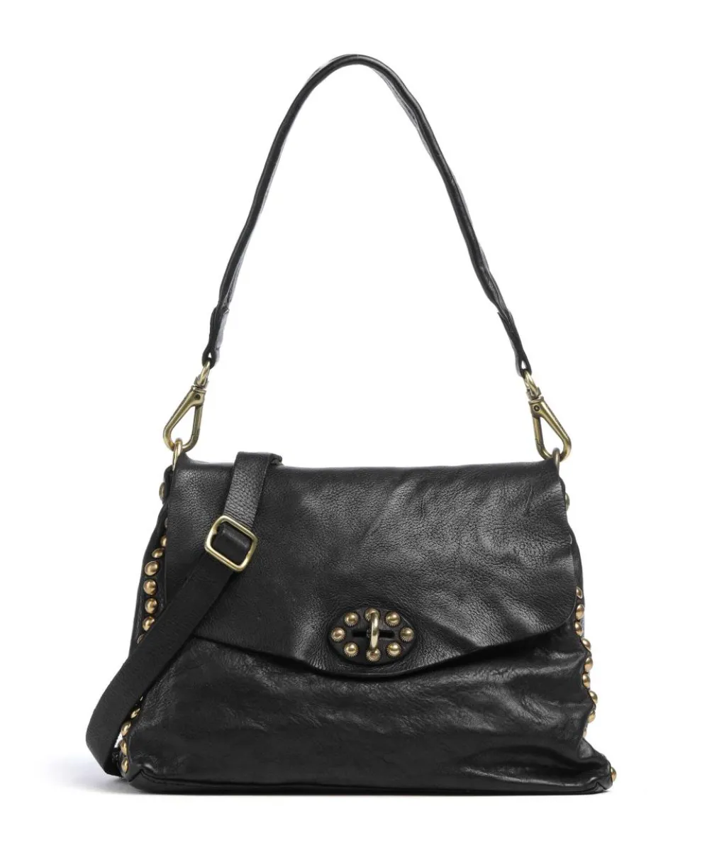 Schultertasche genarbtes Rindsleder schwarz