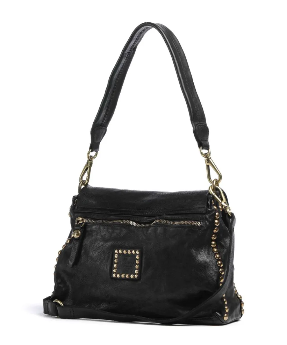 Schultertasche genarbtes Rindsleder schwarz