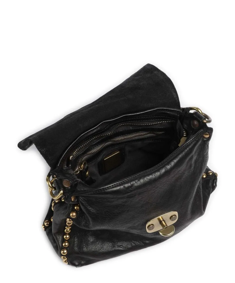 Schultertasche genarbtes Rindsleder schwarz