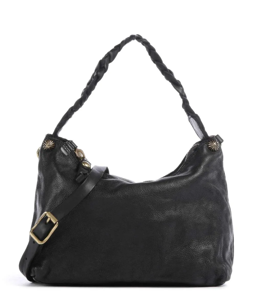 Schultertasche genarbtes Rindsleder schwarz