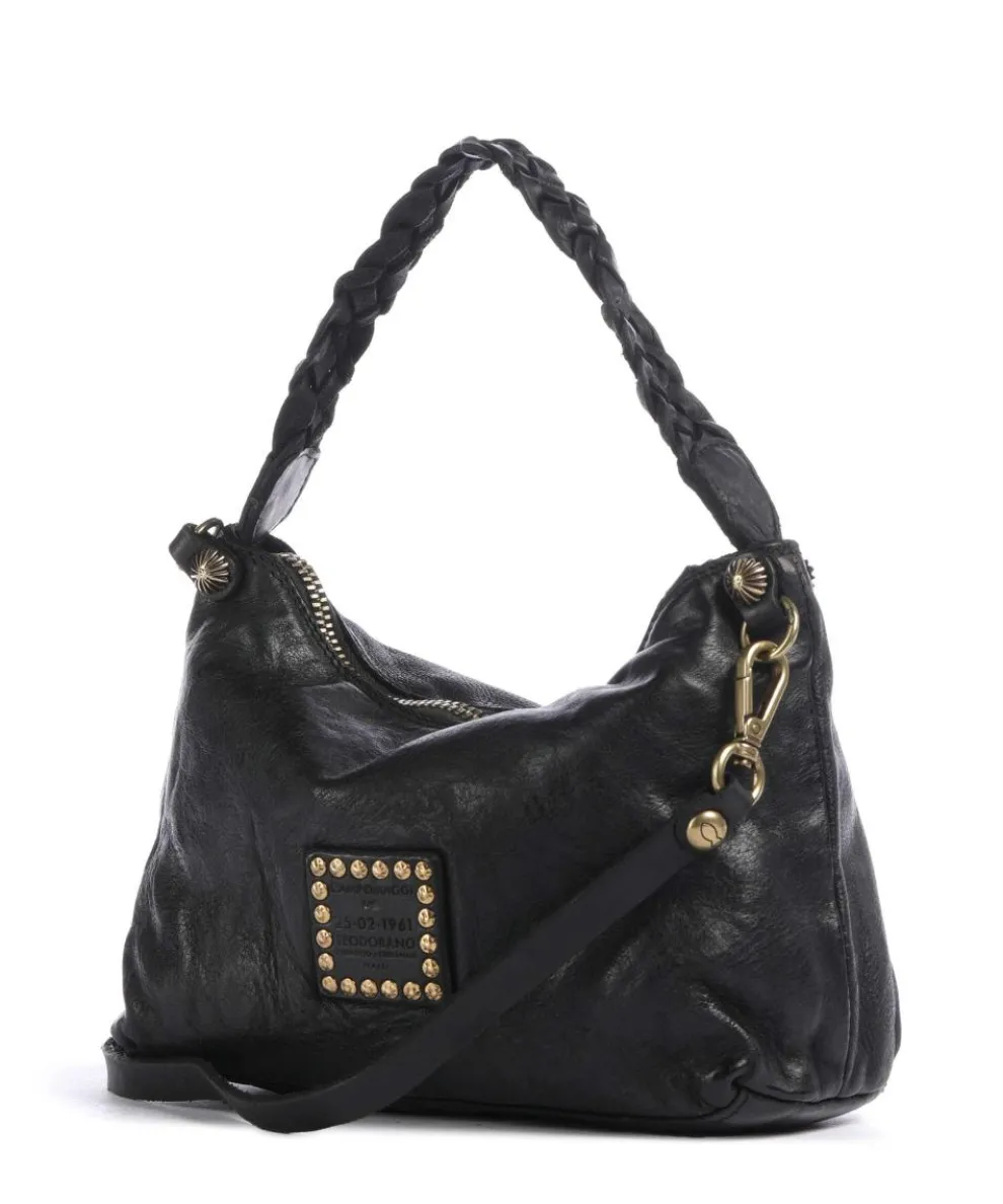 Schultertasche genarbtes Rindsleder schwarz