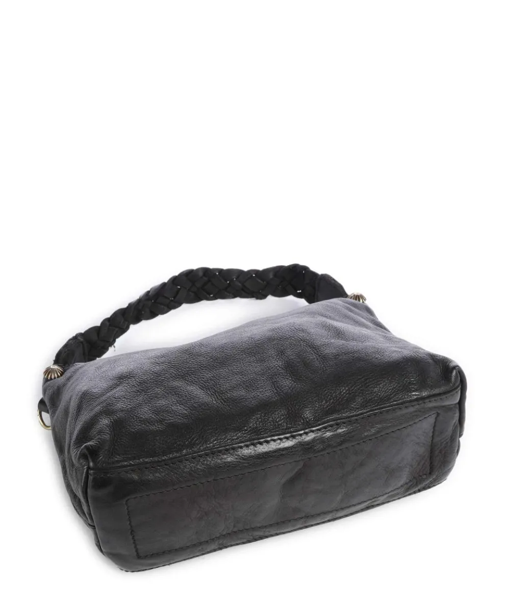 Schultertasche genarbtes Rindsleder schwarz