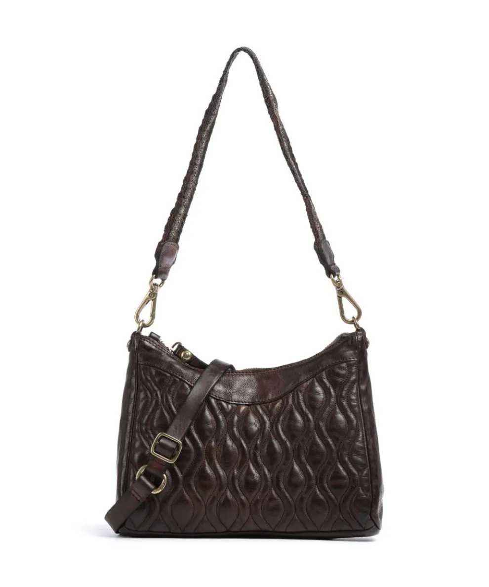 Schultertasche genarbtes Rindsleder dunkelbraun