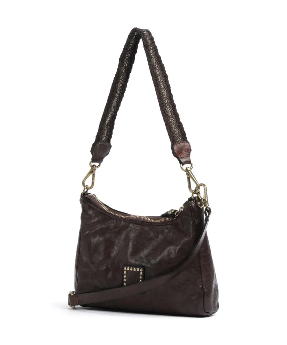 Schultertasche genarbtes Rindsleder dunkelbraun