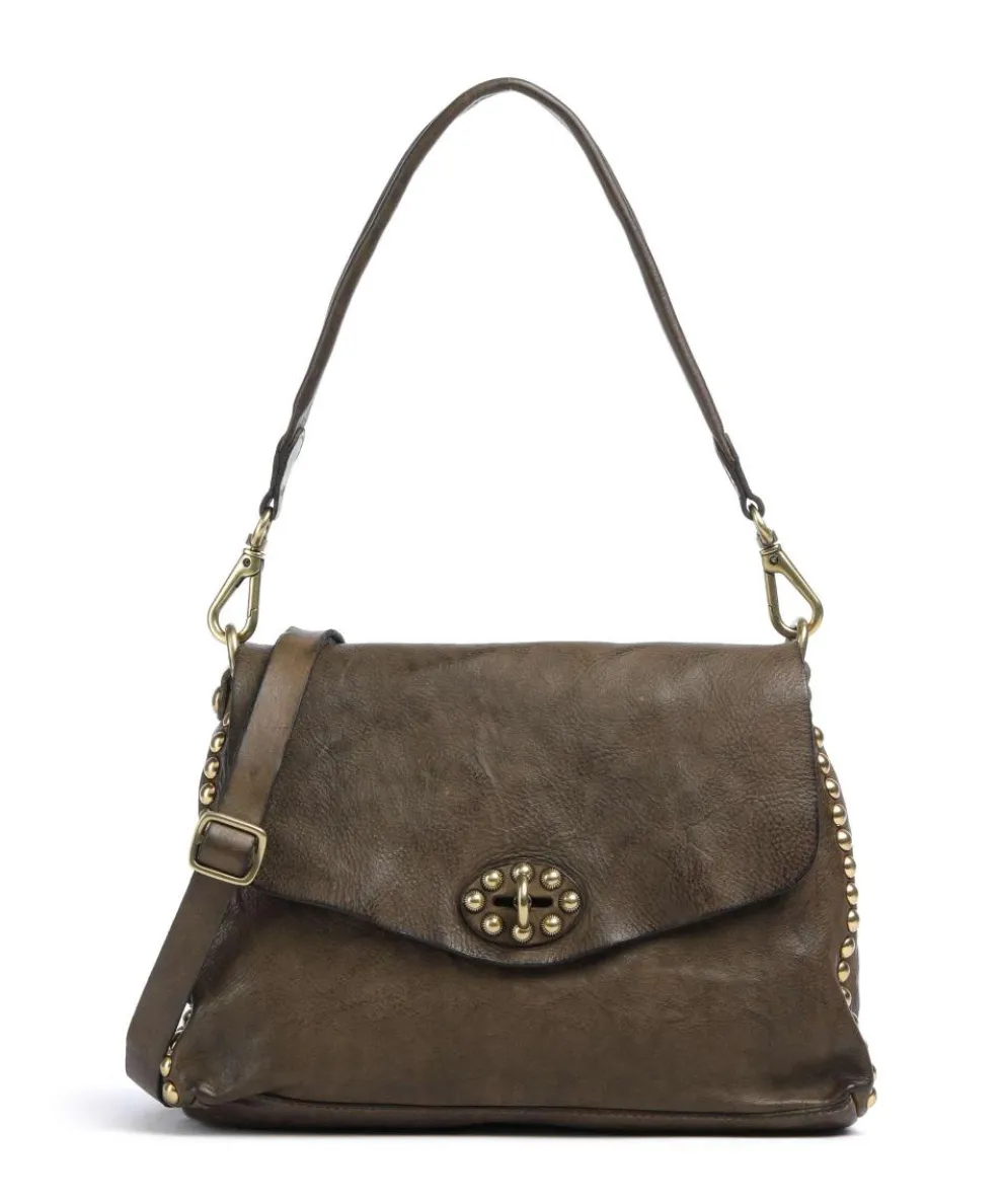 Schultertasche genarbtes Rindsleder olivgrün