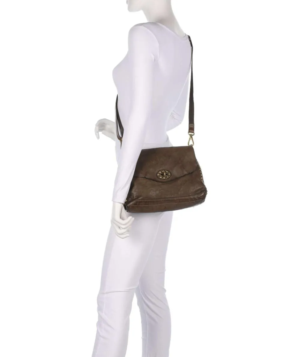 Schultertasche genarbtes Rindsleder olivgrün