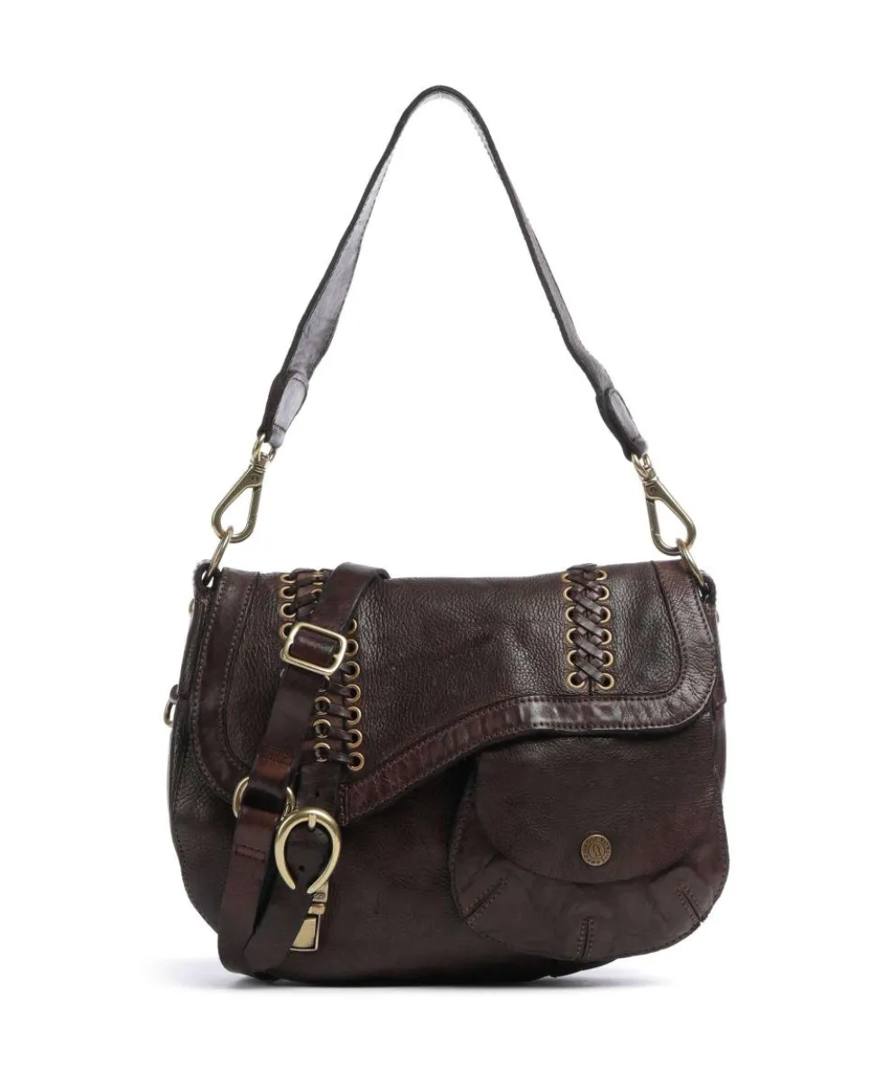 Schultertasche genarbtes Rindsleder dunkelbraun