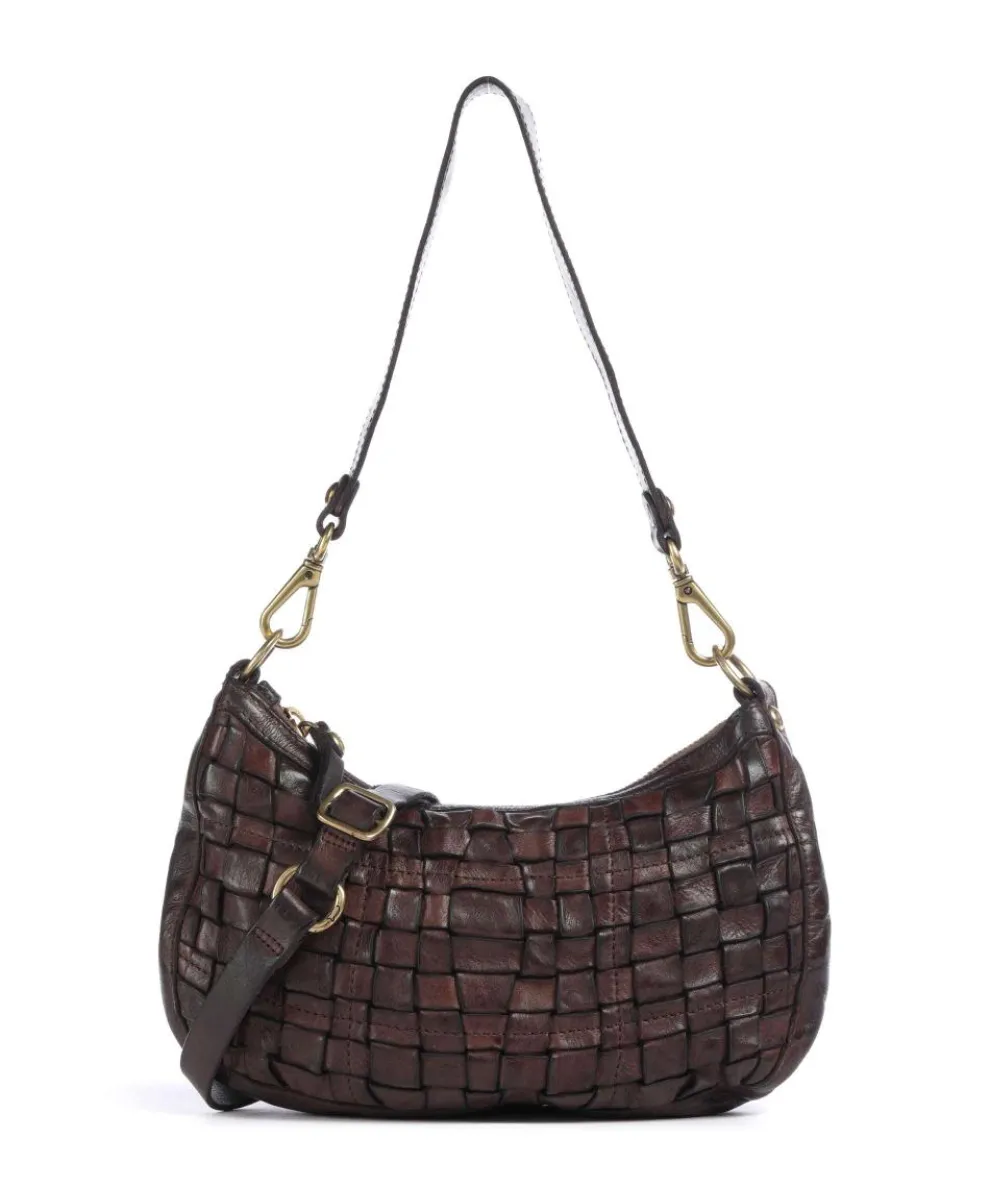 Schultertasche genarbtes Rindsleder dunkelbraun