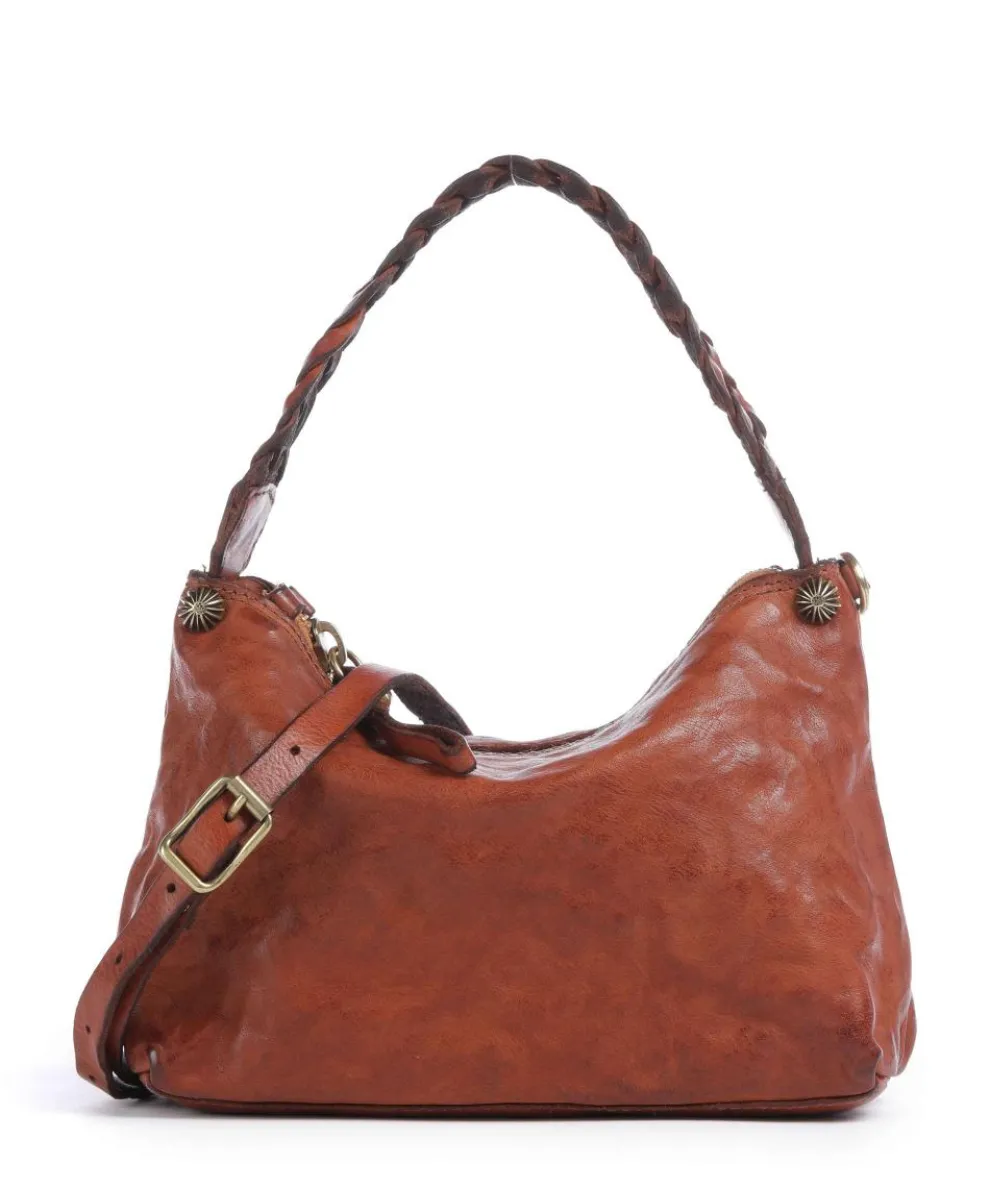 Schultertasche genarbtes Rindsleder cognac