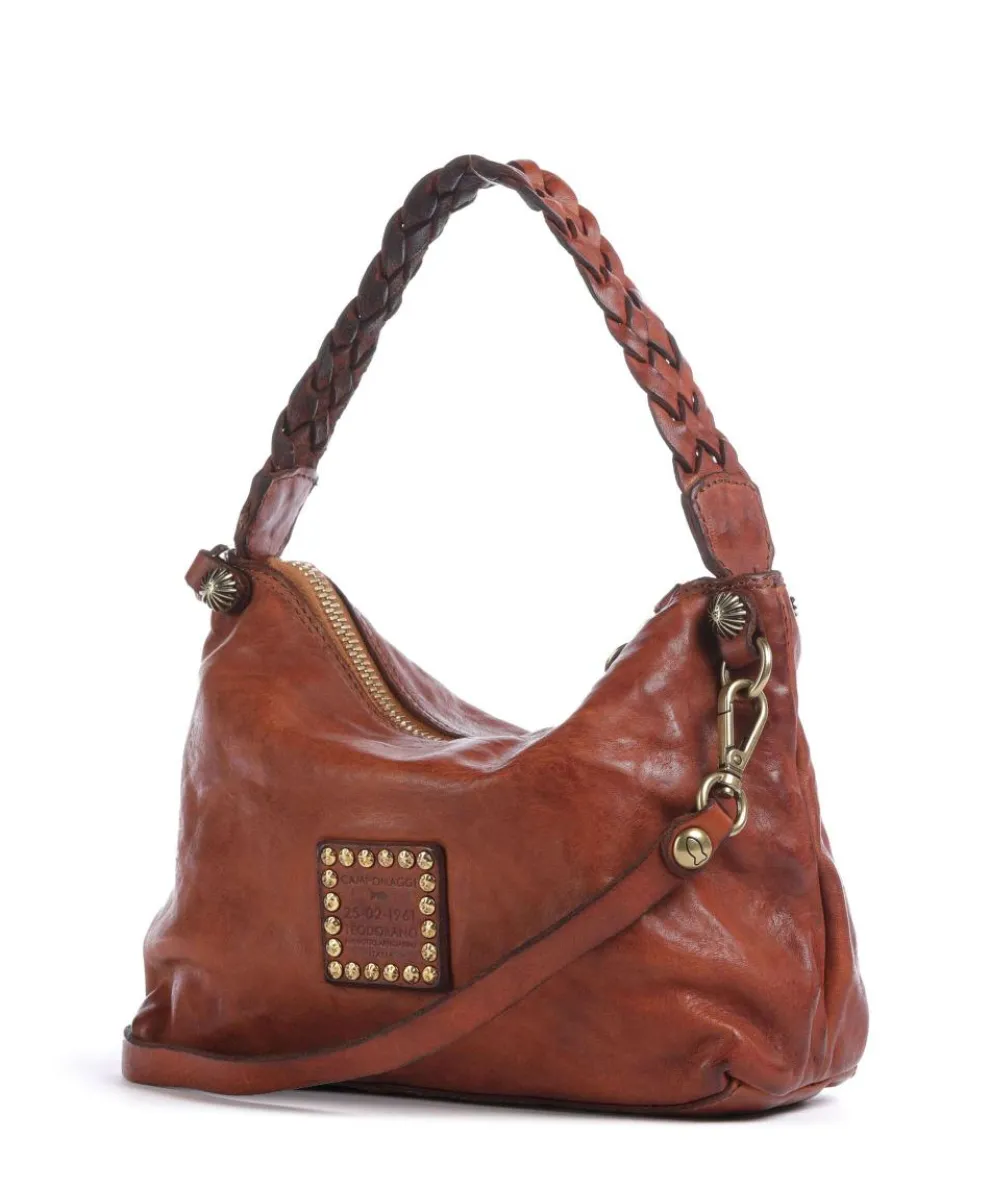Schultertasche genarbtes Rindsleder cognac