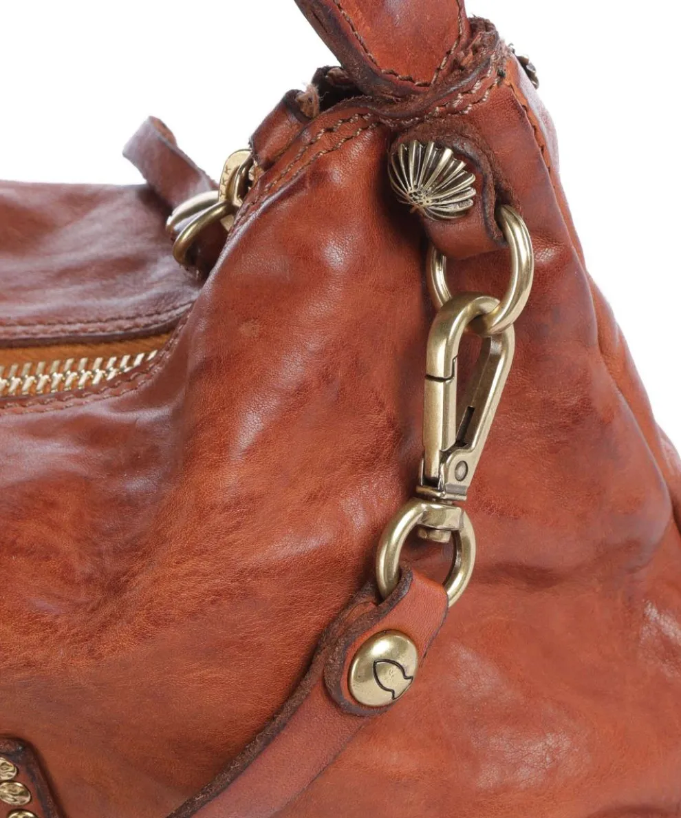 Schultertasche genarbtes Rindsleder cognac