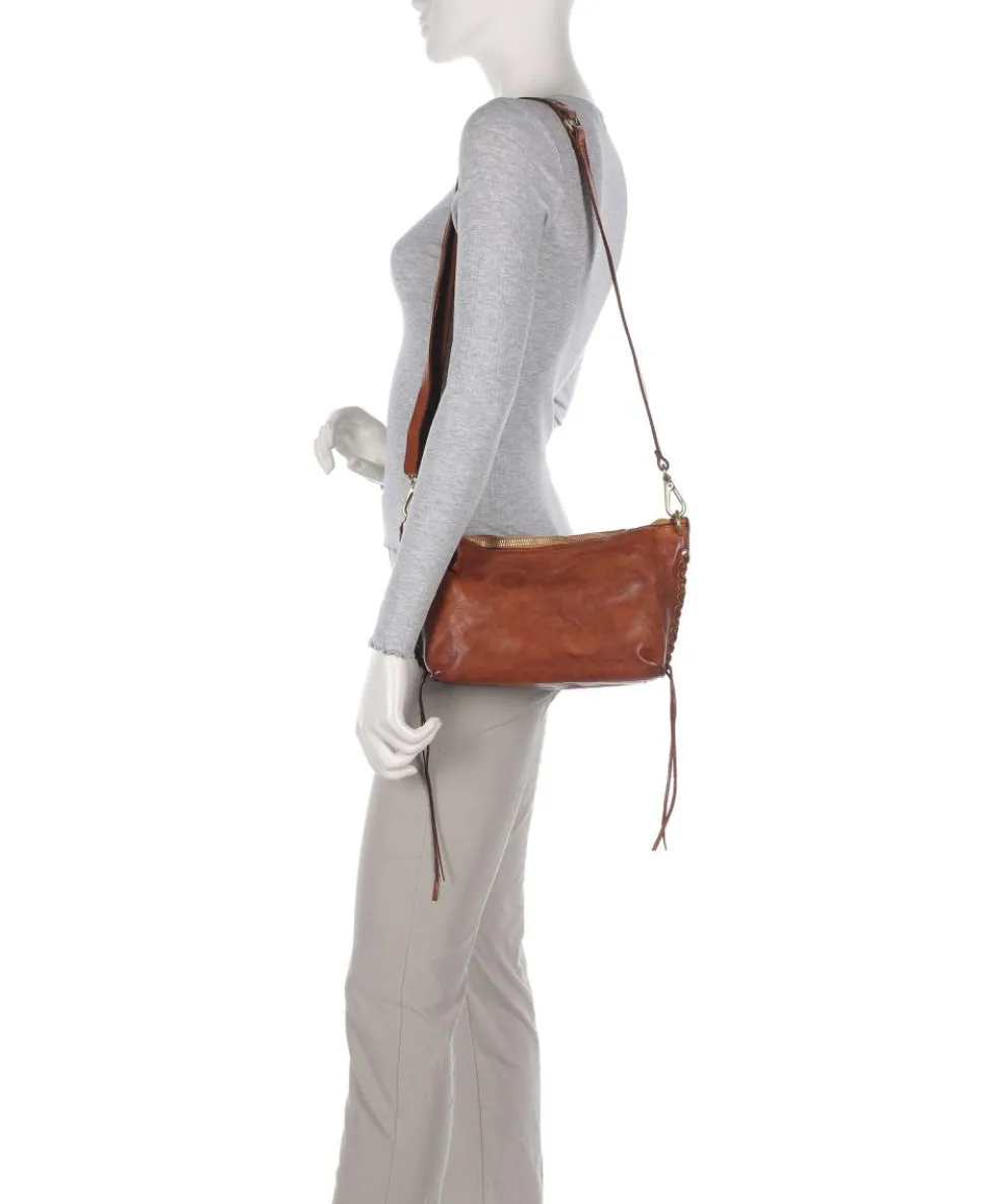 Schultertasche genarbtes Rindsleder cognac