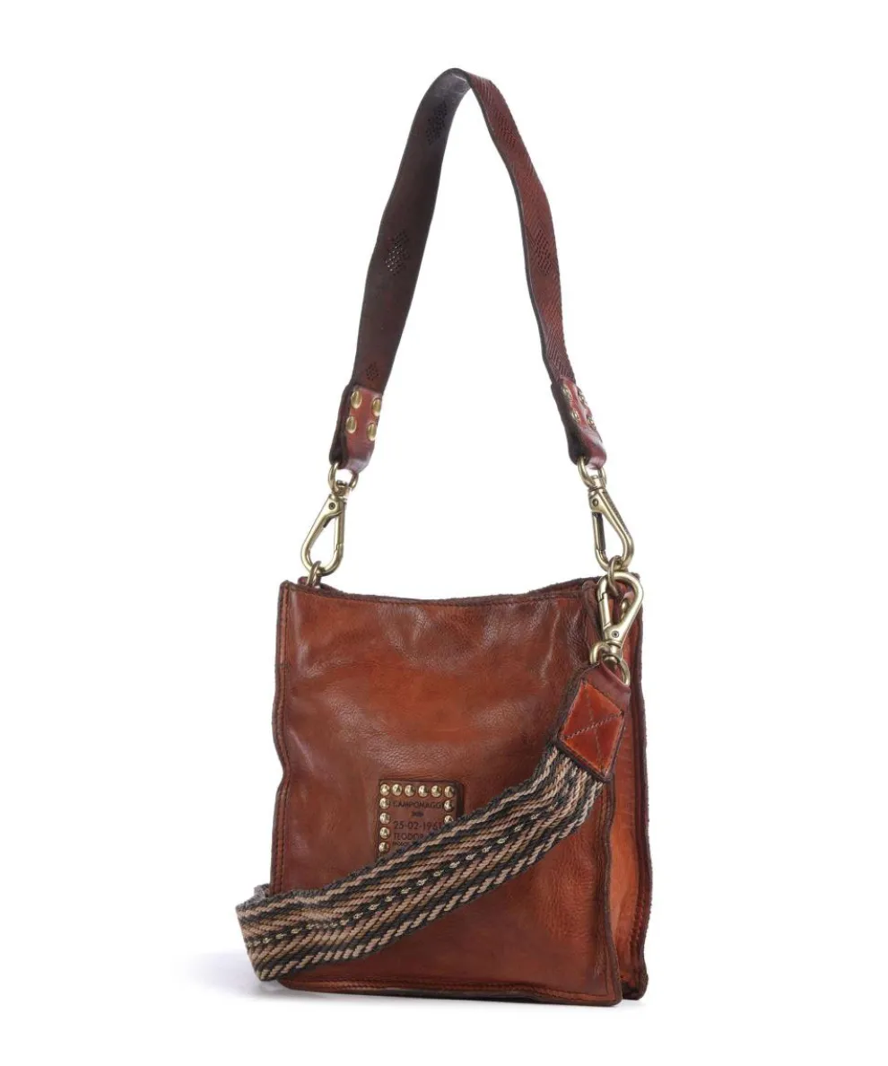 Schultertasche genarbtes Rindsleder braun/beige